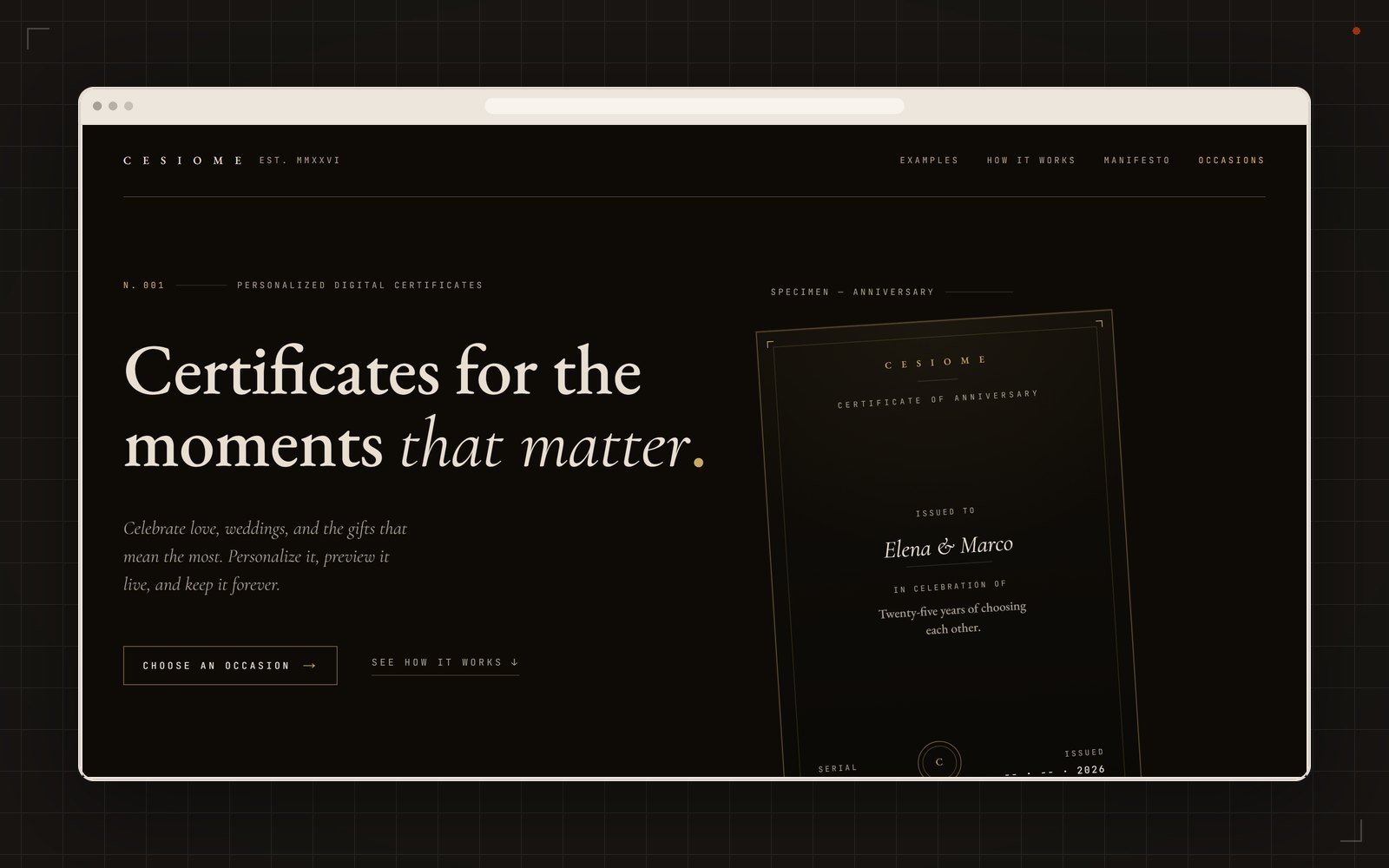CESIOME home page with occasion selection