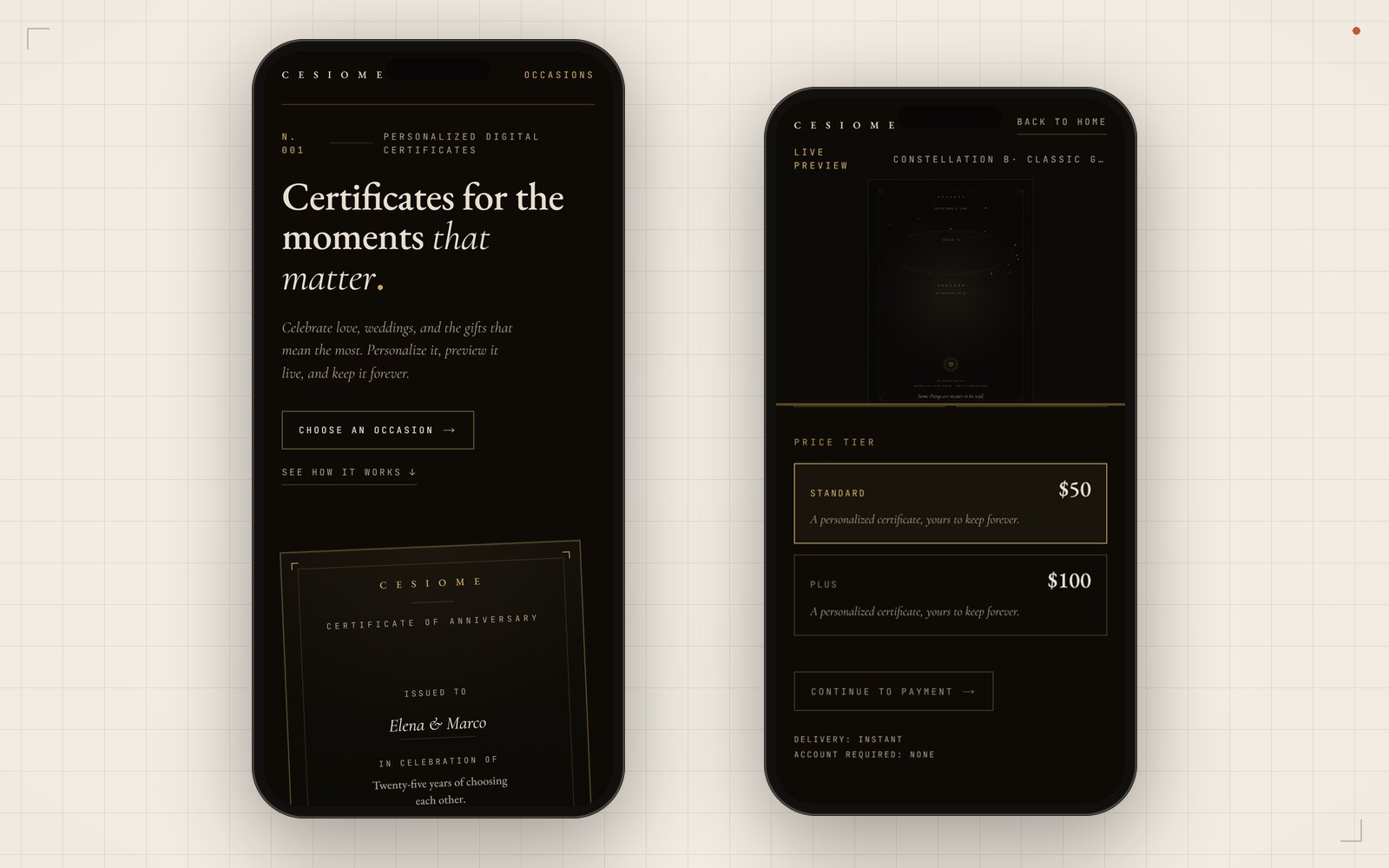 CESIOME certificate service on a mobile screen